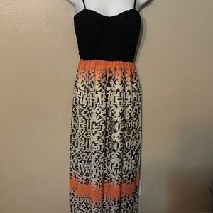 Womens Black and Orange Strapless Maxi Dress size S